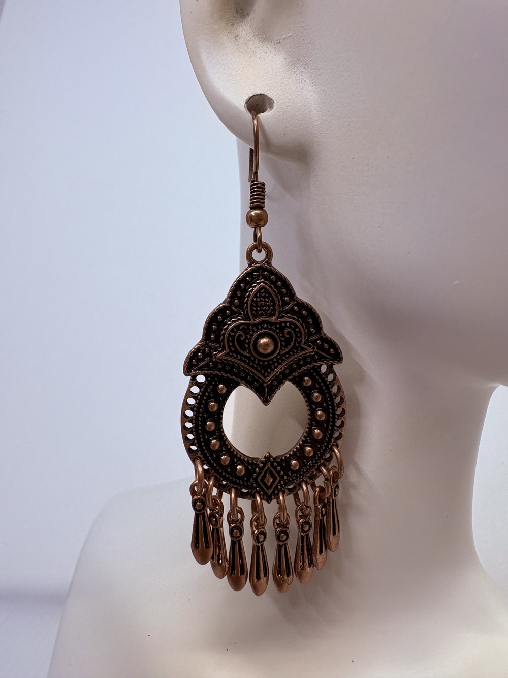 Copper Boho Filigree Fringe Drop Earrings - Women's Jewelry